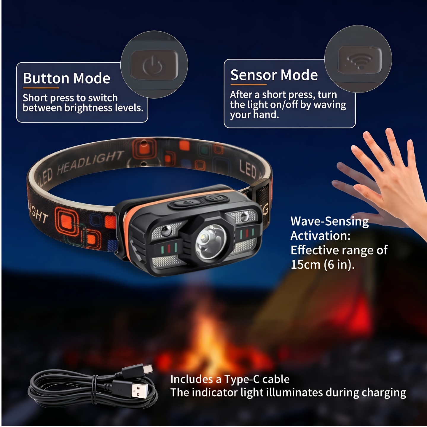 USB Rechargeable LED Headlamp  - Fish Finder Battery recension och pris